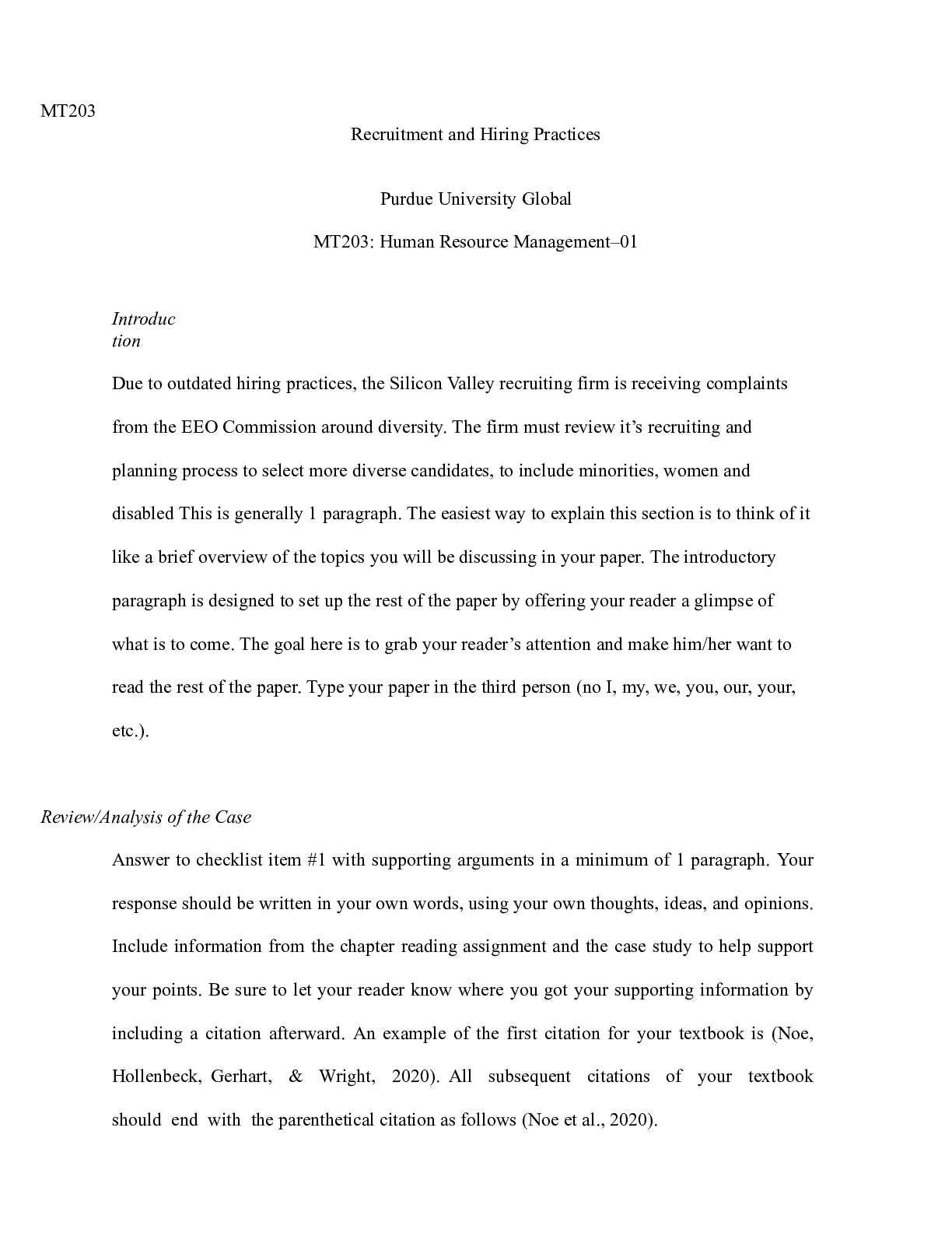 Preview image for HRM case study template.docx(1)    MT203  Recruitment and Hiring Practices  Purdue Univers